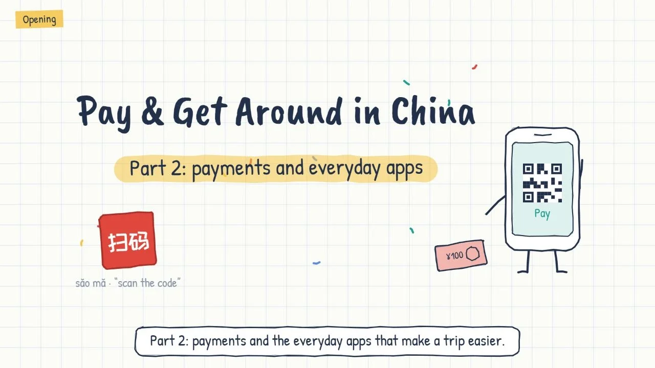 Illustration of a phone displaying a QR code for mobile payments in China