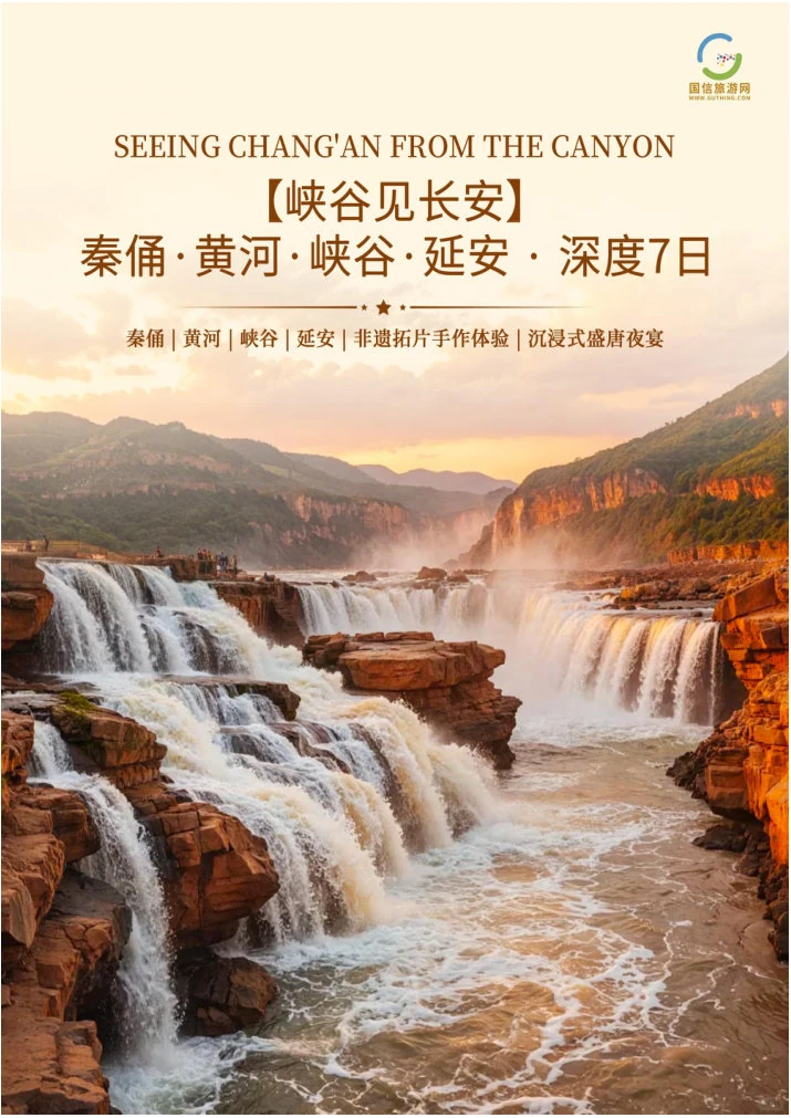 Xi’an and Yellow River itinerary poster showing Hukou Waterfall