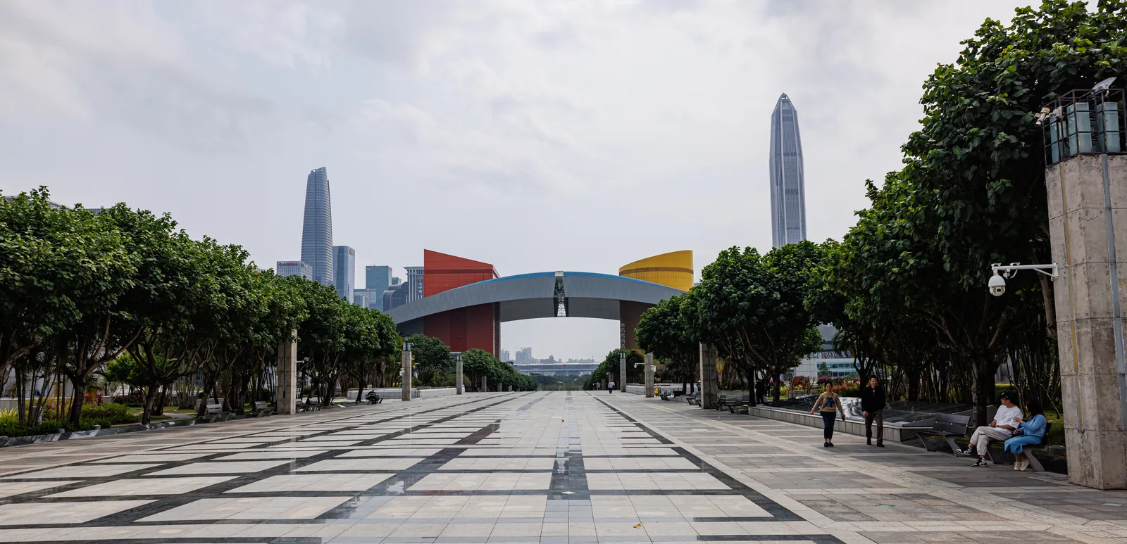Shenzhen Civic Center and towers across a broad public plaza